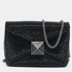 Pre Owned Valentino Crystal Embellished One Stud Suede Shoulder Bag