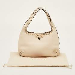 Pre Owned Valentino Rockstud Small Cream Leather Flip Lock Hobo