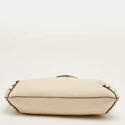 Pre Owned Valentino Rockstud Small Cream Leather Flip Lock Hobo