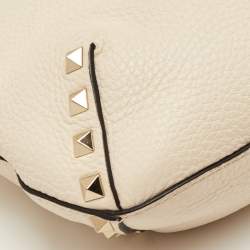 Pre Owned Valentino Rockstud Small Cream Leather Flip Lock Hobo