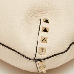 Pre Owned Valentino Rockstud Small Cream Leather Flip Lock Hobo