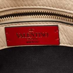 Pre Owned Valentino Rockstud Small Cream Leather Flip Lock Hobo