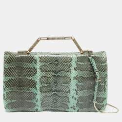 مملوكة مسبقًا Valentino Green Snake Leather Chain Flap Clutch