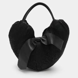 Pre Owned Valentino Bow Black Leather, Nylon and Straw Hobo