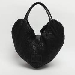 Pre Owned Valentino Bow Black Leather, Nylon and Straw Hobo