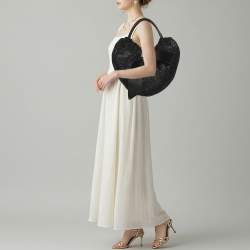 Pre Owned Valentino Bow Black Leather, Nylon and Straw Hobo