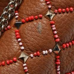 Pre Owned Valentino Rockstud Spike Medium Brown Leather Top Handle Bag