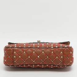 Pre Owned Valentino Rockstud Spike Medium Brown Leather Top Handle Bag