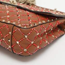 Pre Owned Valentino Rockstud Spike Medium Brown Leather Top Handle Bag
