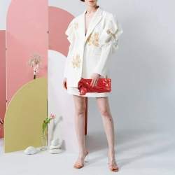 Pre Owned Valentino Bow Red Python Clutch