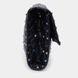 Pre Owned Valentino Black Lambskin Oil Slick Rockstud Spike Wallet on Chain