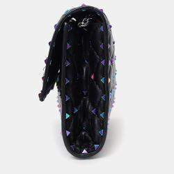 Pre Owned Valentino Black Lambskin Oil Slick Rockstud Spike Wallet on Chain