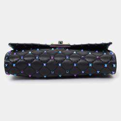 Pre Owned Valentino Black Lambskin Oil Slick Rockstud Spike Wallet on Chain