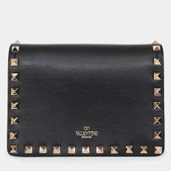 Pre Owned Valentino Black Leather Rockstud Mini Chain Pouch Bag