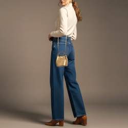 مملوكة مسبقًا Valentino VLogo Mini Gold Leather Bucket Bag