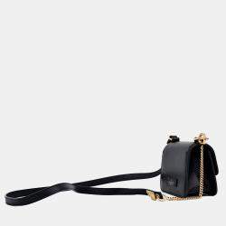 Pre Owned حقيبة فالنتينو مايكرو كروس بودي جلد أسود فالنتينو بحلقة V