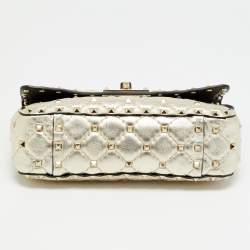 Pre Owned Valentino Rockstud Spike Chain Small Gold Quilted Leather Shoulder Bag