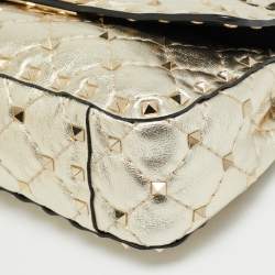 Pre Owned Valentino Rockstud Spike Chain Small Gold Quilted Leather Shoulder Bag