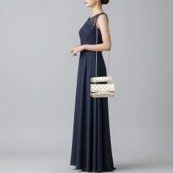 Pre Owned Valentino Rockstud Spike Chain Small Gold Quilted Leather Shoulder Bag