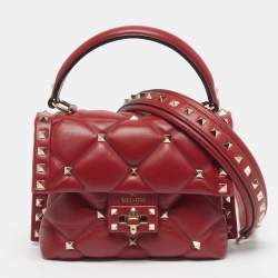 مملوكة مسبقًا Valentino Candystud Red Quilted Leather Top Handle Bag