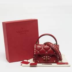 Pre Owned Valentino Candystud Red Quilted Leather Top Handle Bag