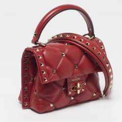 Pre Owned Valentino Candystud Red Quilted Leather Top Handle Bag