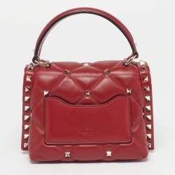 Pre Owned Valentino Candystud Red Quilted Leather Top Handle Bag