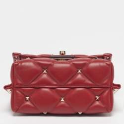 Pre Owned Valentino Candystud Red Quilted Leather Top Handle Bag