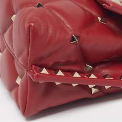 Pre Owned Valentino Candystud Red Quilted Leather Top Handle Bag