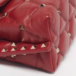 Pre Owned Valentino Candystud Red Quilted Leather Top Handle Bag