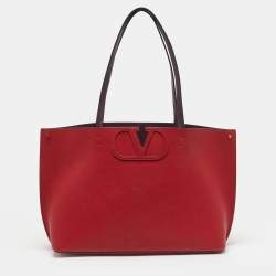 مملوكة مسبقًا Valentino VLogo Fillme Red/Burgundy Leather Tote