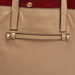 Pre Owned Valentino Rockstud Beige Leather Tote