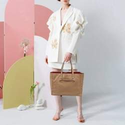 Pre Owned Valentino Rockstud Beige Leather Tote