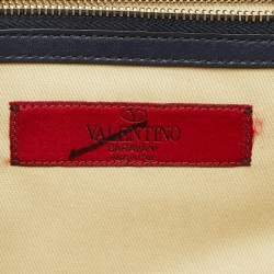 Pre Owned حقيبة فالنتينو جلد أزرق بحري قلاب مرصع روكستد قفل غلام متوسطة