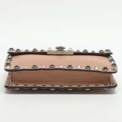 Pre Owned Valentino Rolling Rockstud Peach Leather Guitar Strap Crossbody Bags