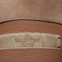 Pre Owned Valentino Rolling Rockstud Peach Leather Guitar Strap Crossbody Bags