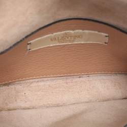 Pre Owned Valentino Rolling Rockstud Peach Leather Guitar Strap Crossbody Bags