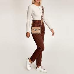 Pre Owned Valentino Rolling Rockstud Peach Leather Guitar Strap Crossbody Bags