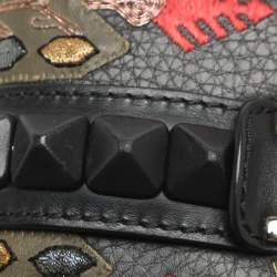 مملوكة مسبقًا Valentino Rockstud Glam Lock Small Black Leather Embroidered Flap Bag