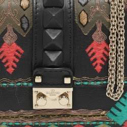 مملوكة مسبقًا Valentino Rockstud Glam Lock Small Black Leather Embroidered Flap Bag