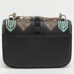 مملوكة مسبقًا Valentino Rockstud Glam Lock Small Black Leather Embroidered Flap Bag