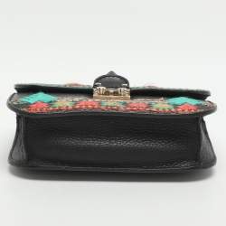 مملوكة مسبقًا Valentino Rockstud Glam Lock Small Black Leather Embroidered Flap Bag