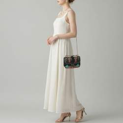 مملوكة مسبقًا Valentino Rockstud Glam Lock Small Black Leather Embroidered Flap Bag