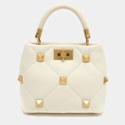 Pre Owned Valentino Roman Stud Small White Leather Tote