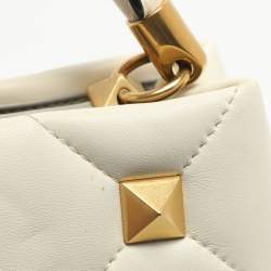 Pre Owned Valentino Roman Stud Small White Leather Tote
