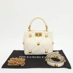Pre Owned Valentino Roman Stud Small White Leather Tote
