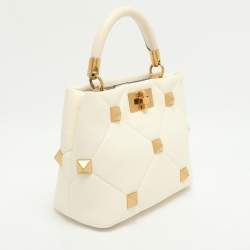 Pre Owned Valentino Roman Stud Small White Leather Tote