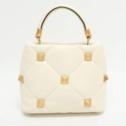 Pre Owned Valentino Roman Stud Small White Leather Tote