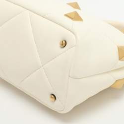 Pre Owned Valentino Roman Stud Small White Leather Tote