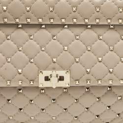 Pre Owned Valentino Rockstud Spike Large Poudre Pink Quilted Leather Top Handle Bag